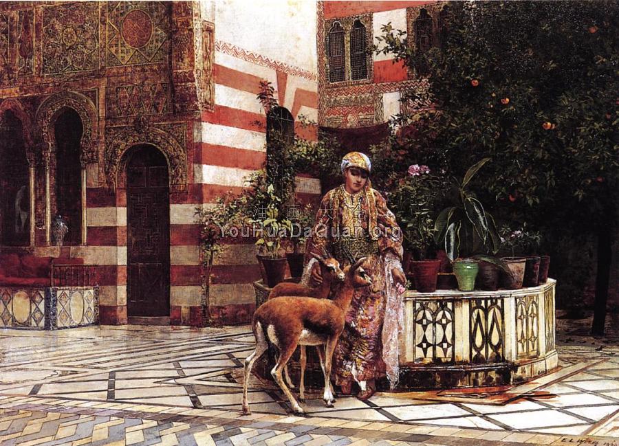 Girl in a Moorish Courtyard - 埃德温·罗德·威克斯